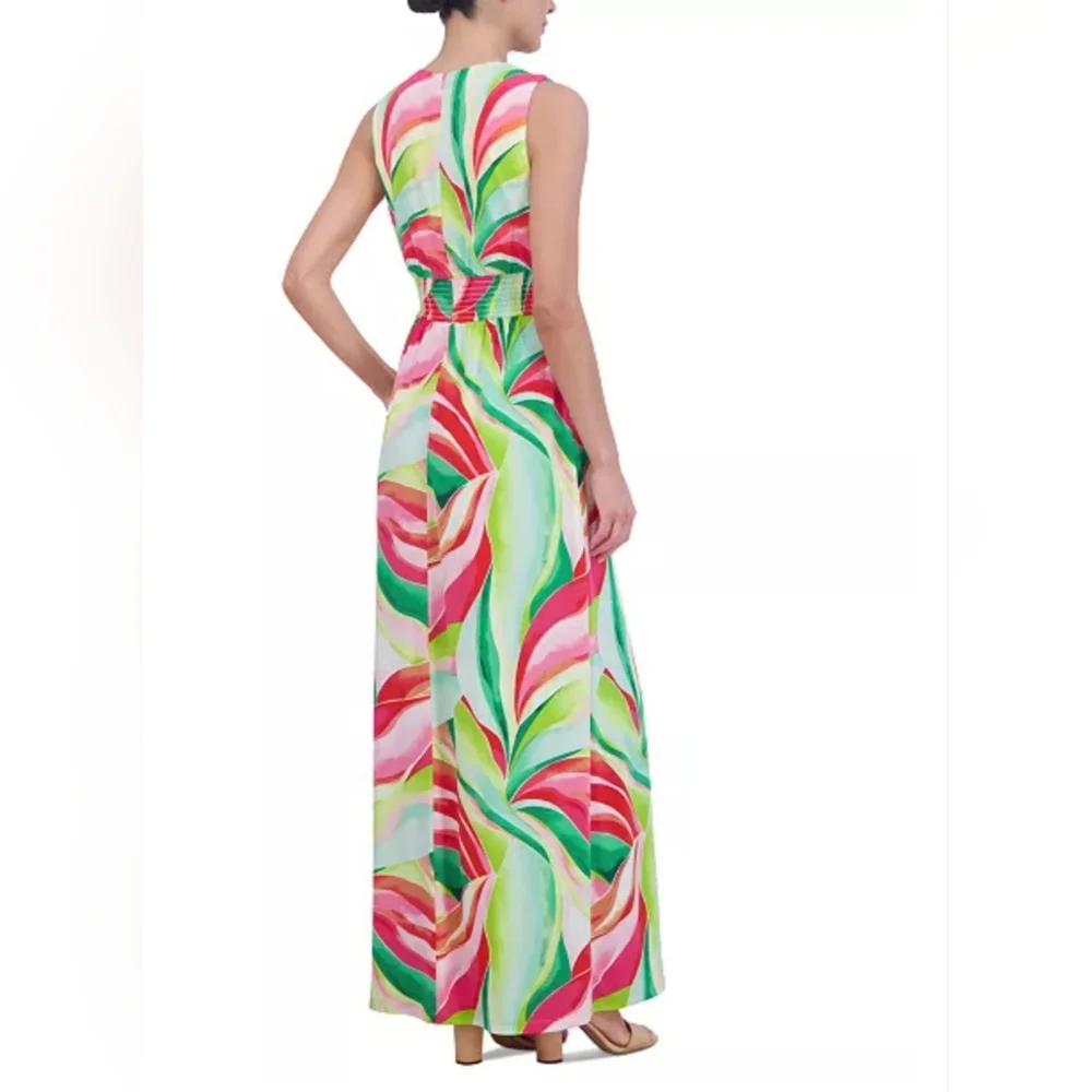 Jessica Howard NWT Vibrant Red/Green Sleeveless V-Neck Maxi Dress Size 10 - Picture 4 of 5